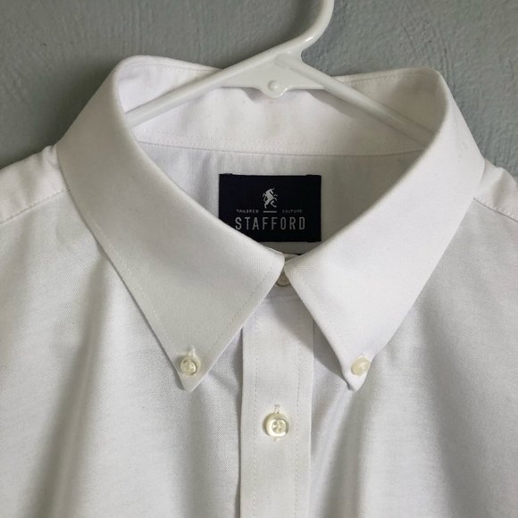 STAFFORD - shirt tailored long-sleeve oxford - Men’s Sz 16 1/2   34-35  - White - Picture 5 of 7